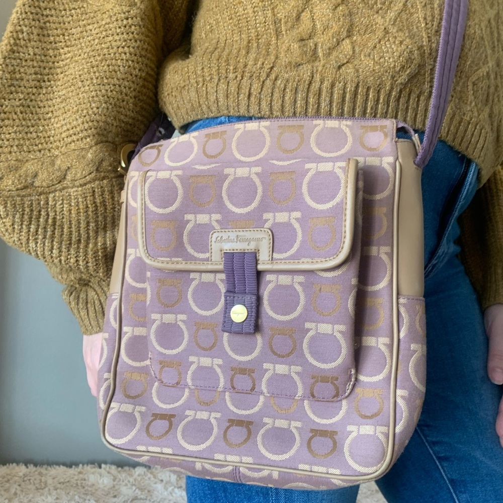 Salvatore Ferragamo Gancini Purple Canvas Crossbody Bag